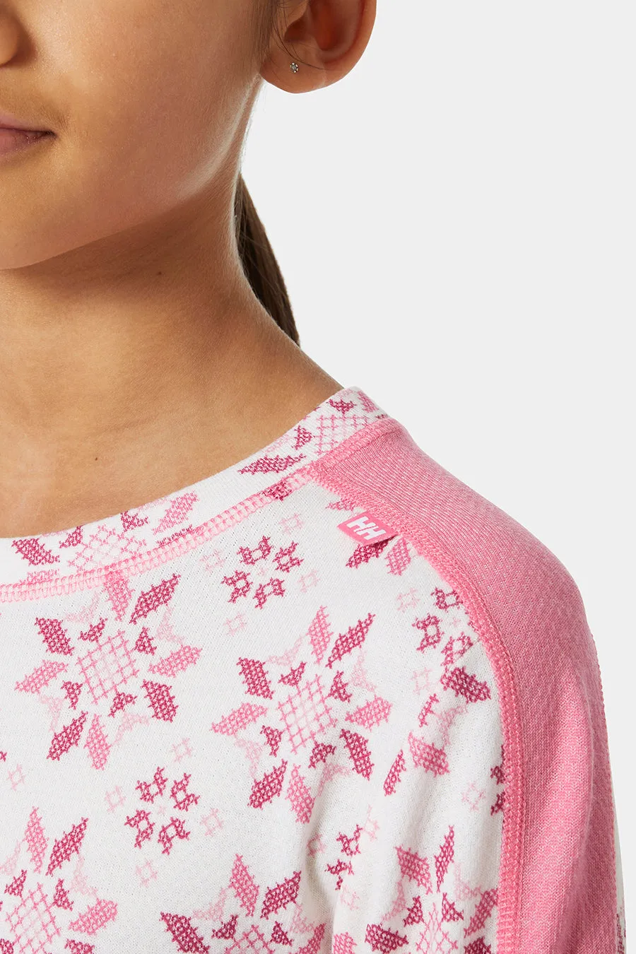 Girls Baselayer Helly Hansen Jr Lifa Merino Sugar Pink Snowflake