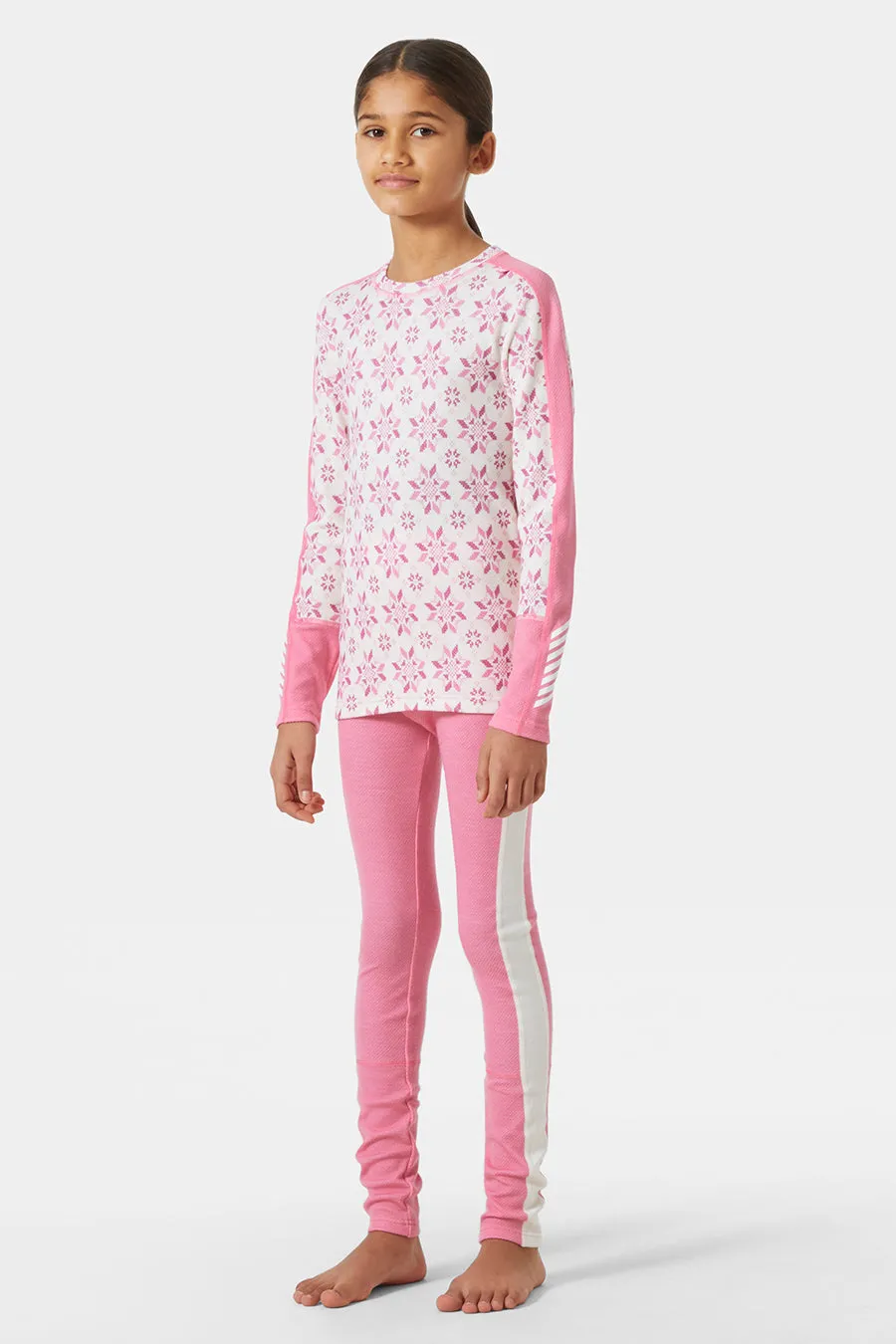 Girls Baselayer Helly Hansen Jr Lifa Merino Sugar Pink Snowflake