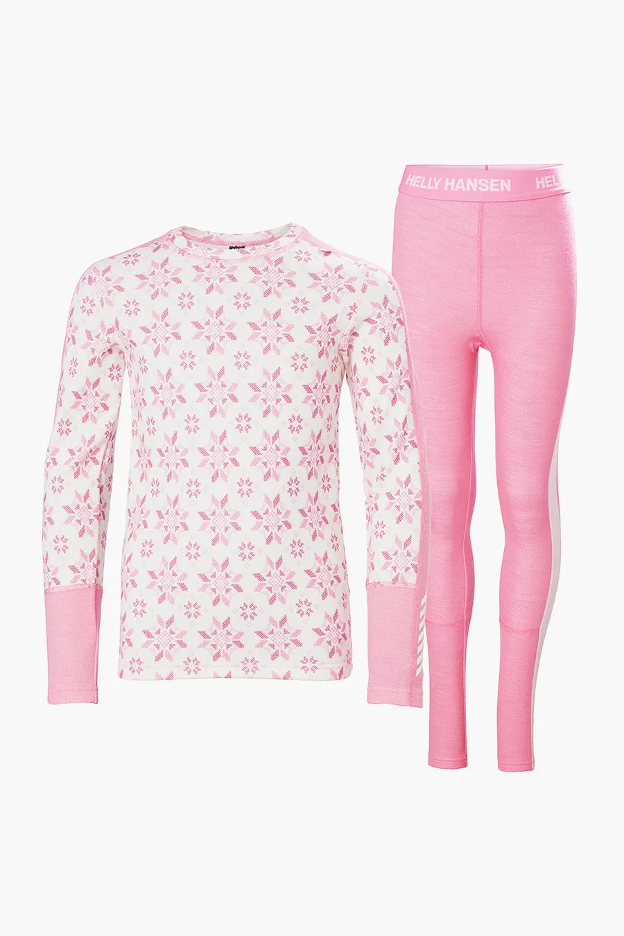 Girls Baselayer Helly Hansen Jr Lifa Merino Sugar Pink Snowflake