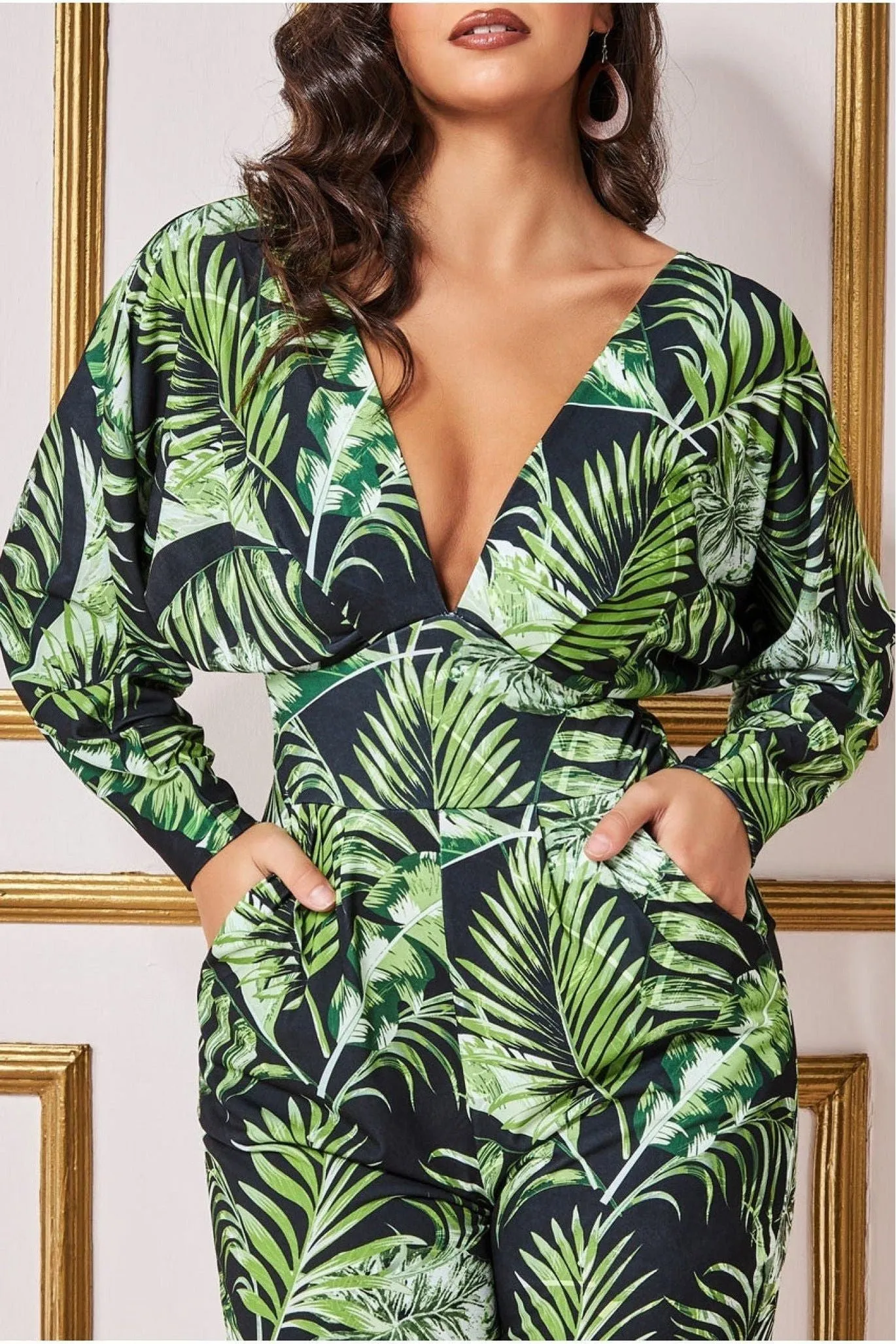 Goddiva Tropical Print Jumpsuit - Green