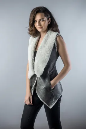 Gray Genuine Nappa Lambskin Merino Fur Vest