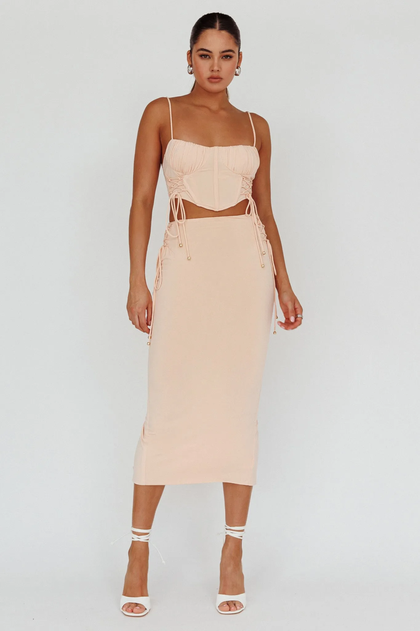 Graziella Lace Up Midi Skirt Egg Shell