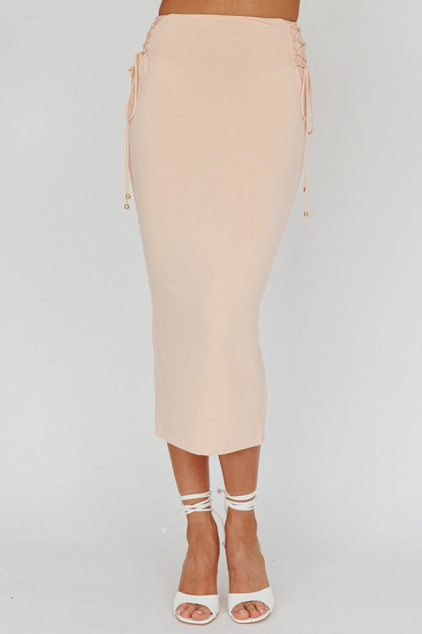 Graziella Lace Up Midi Skirt Egg Shell