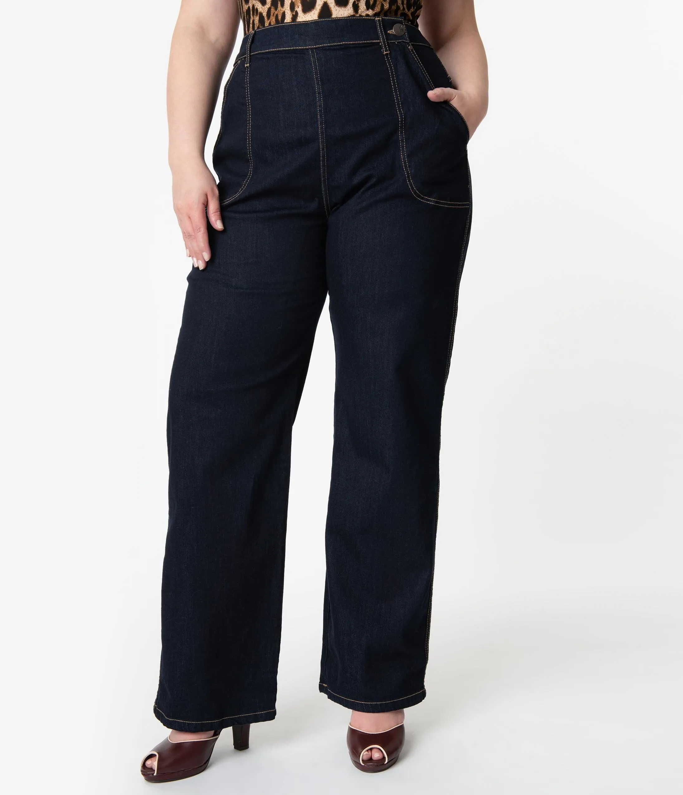 Hell Bunny Plus Size Dark Denim Blue Weston Jeans