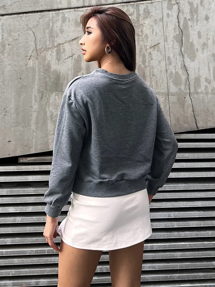 Hollow Out Casual Sweatshirt For Women O Neck Long Sleeve Loose Solid Sweatshirts Female Autumn Fashion Style