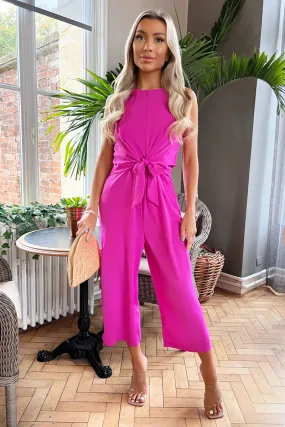 Hot Pink Sleeveless Knot Front Jumpsuit