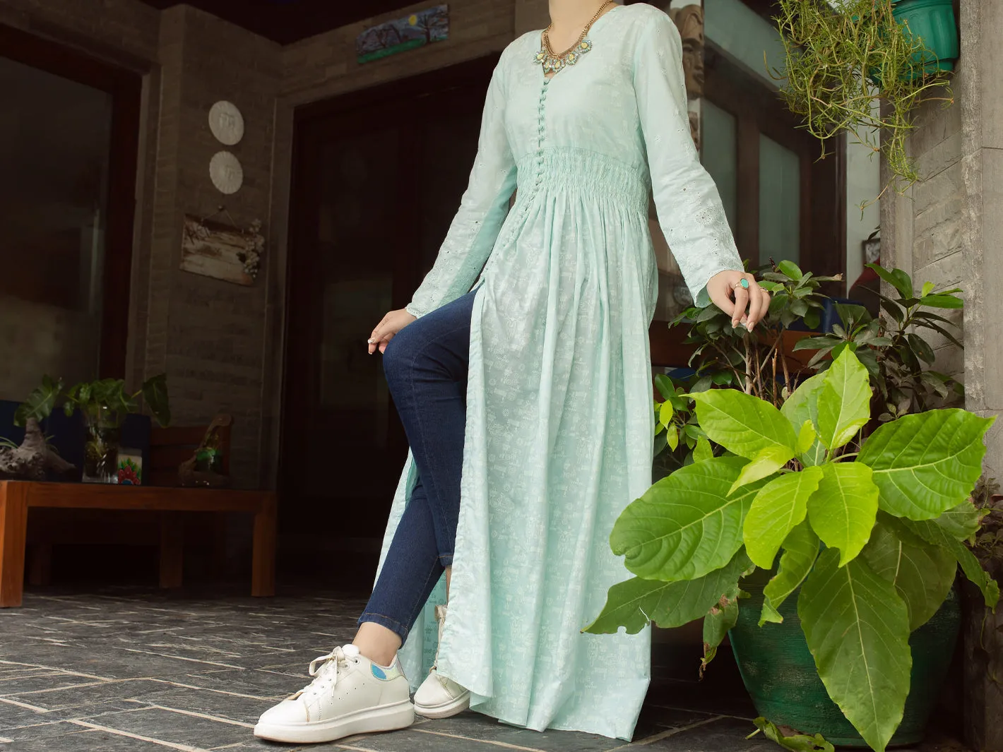 Ice Blue Lawn Tunic - AL-LK-840