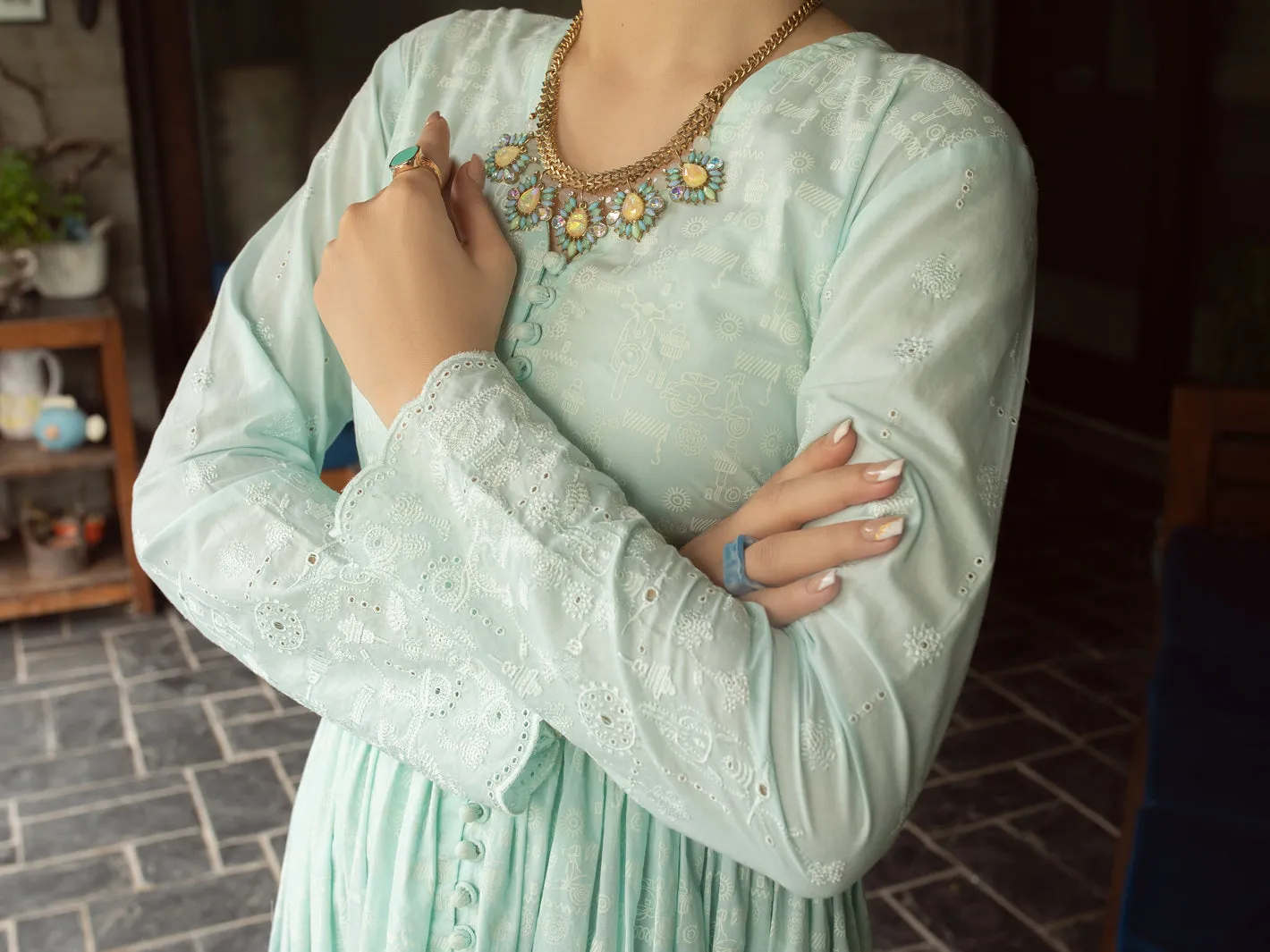 Ice Blue Lawn Tunic - AL-LK-840