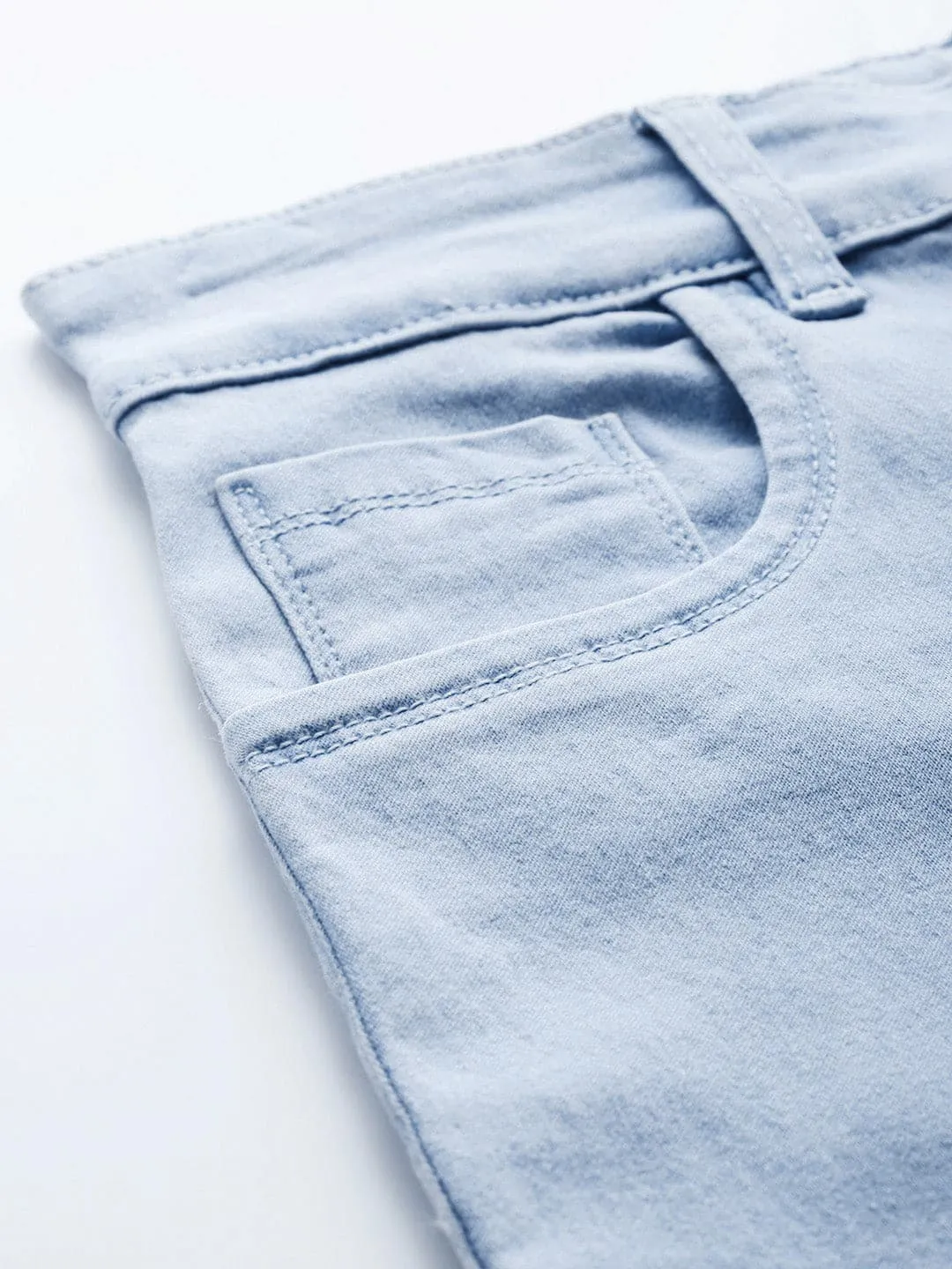 Ice Blue Uneven Raw Basic Jeans