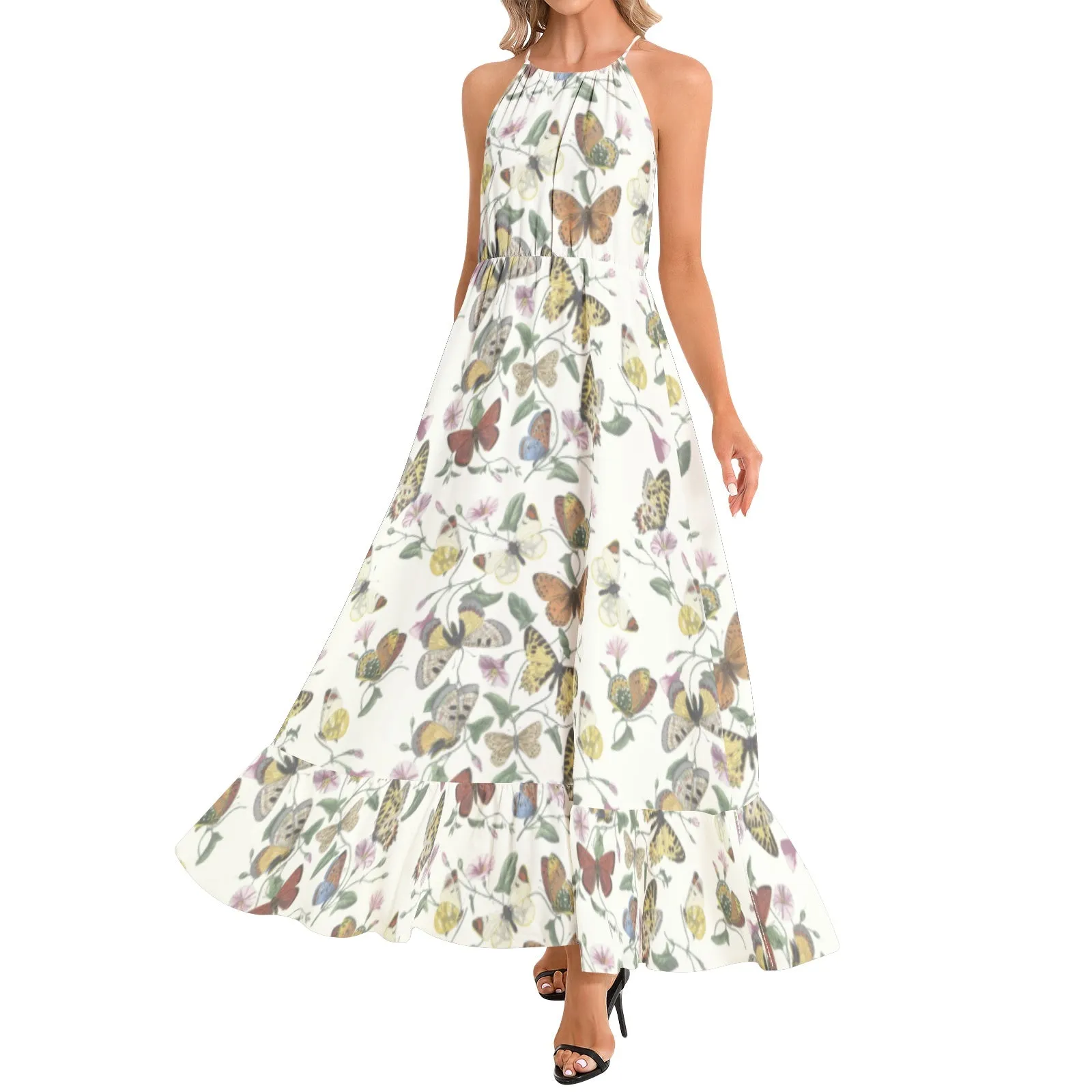 Kaleidoscope Ruffle Hem Halter Neck Maxi Dress