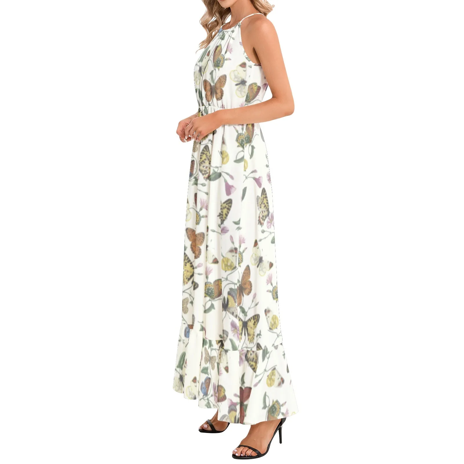 Kaleidoscope Ruffle Hem Halter Neck Maxi Dress