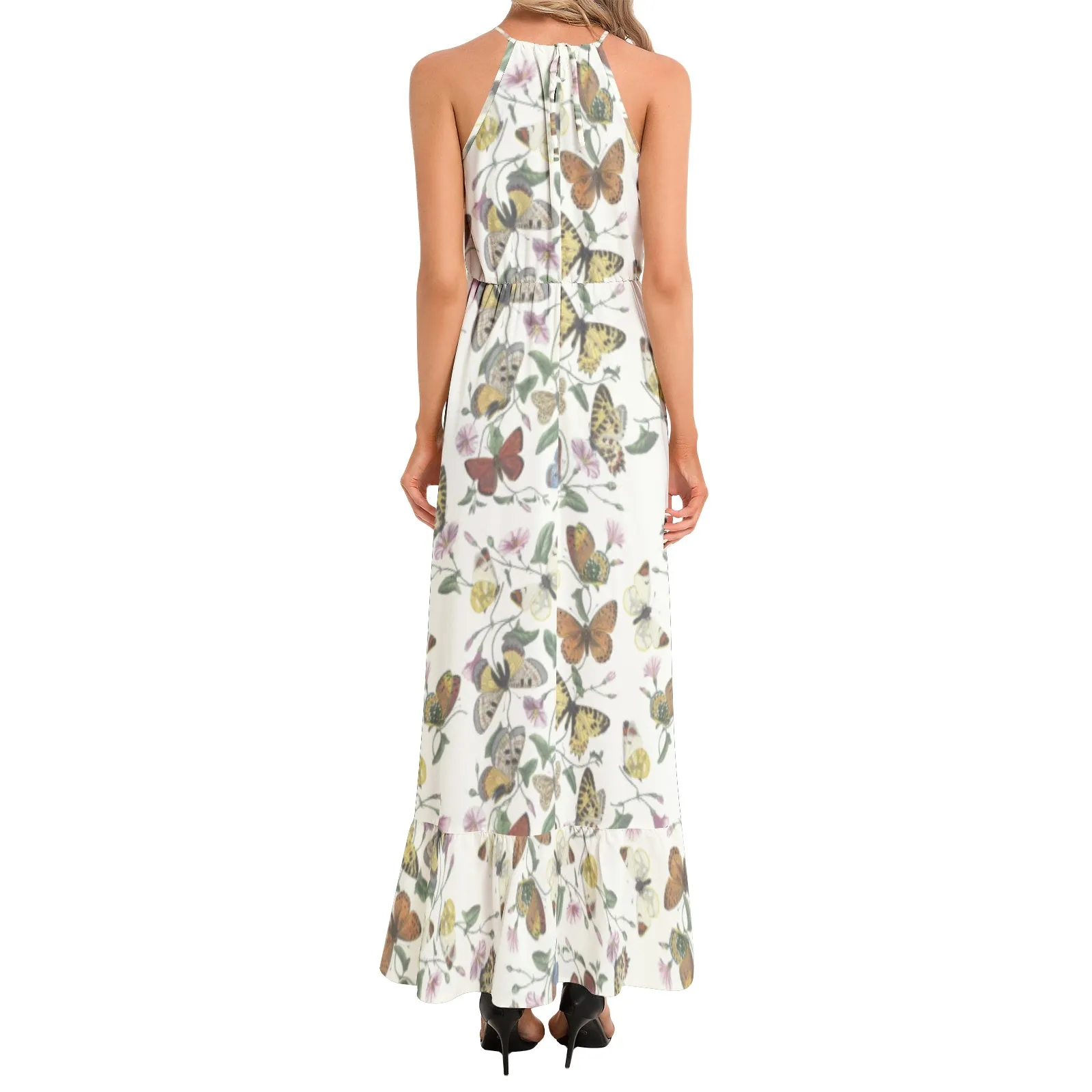 Kaleidoscope Ruffle Hem Halter Neck Maxi Dress