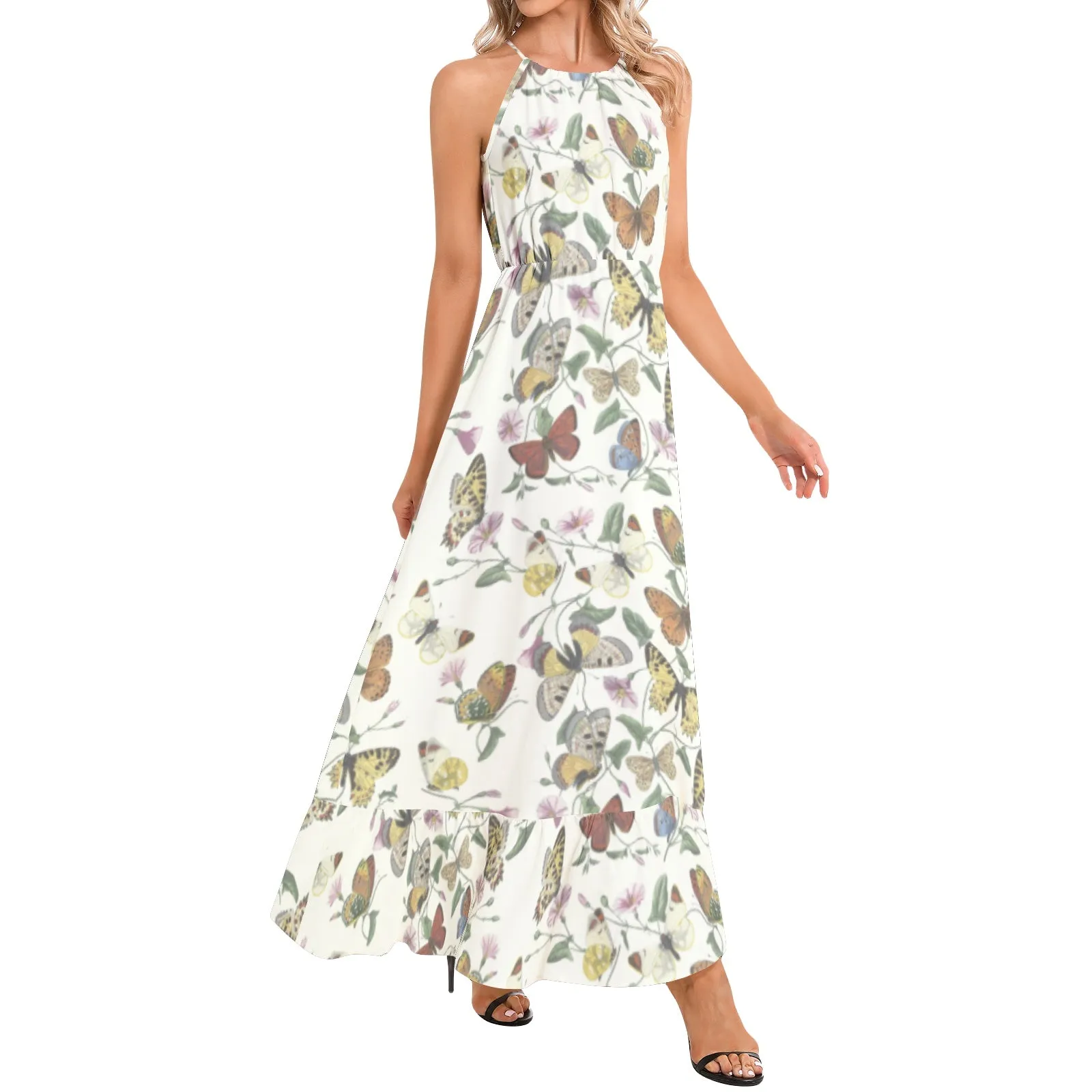 Kaleidoscope Ruffle Hem Halter Neck Maxi Dress