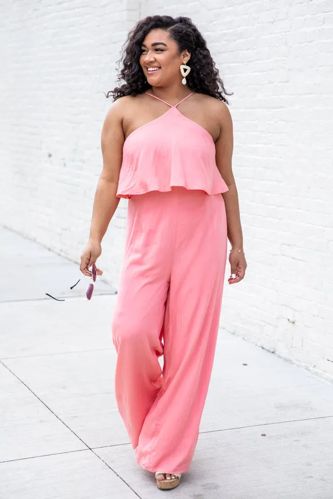 Know No Limits Coral Halter Jumpsuit FINAL SALE