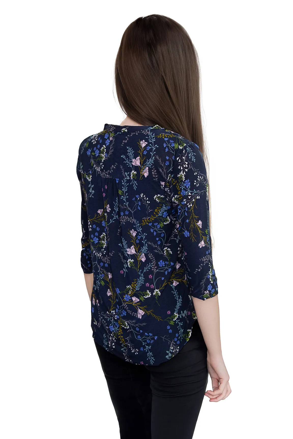 La Cera Plus Size Pleated Floral Print Tunic