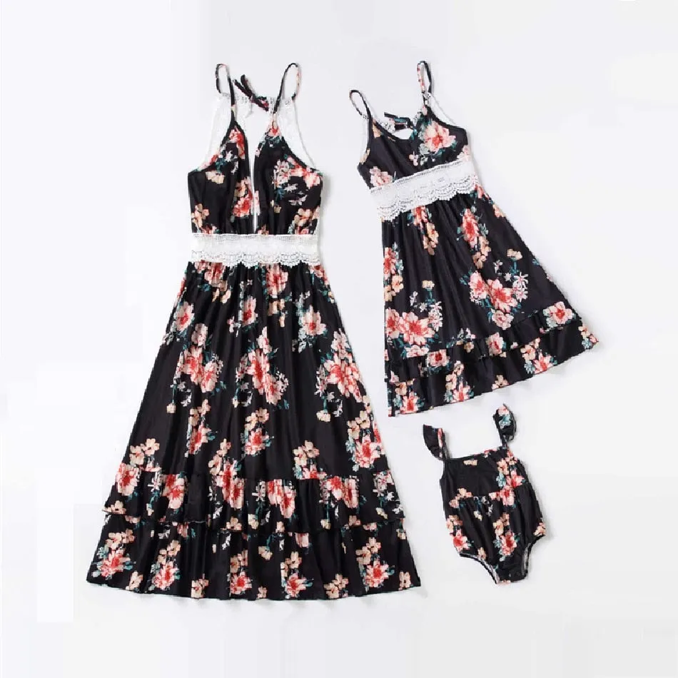 Lace Black Floral Matching Family Dress Maxi Dress for Mommy and Me Matching Outfits