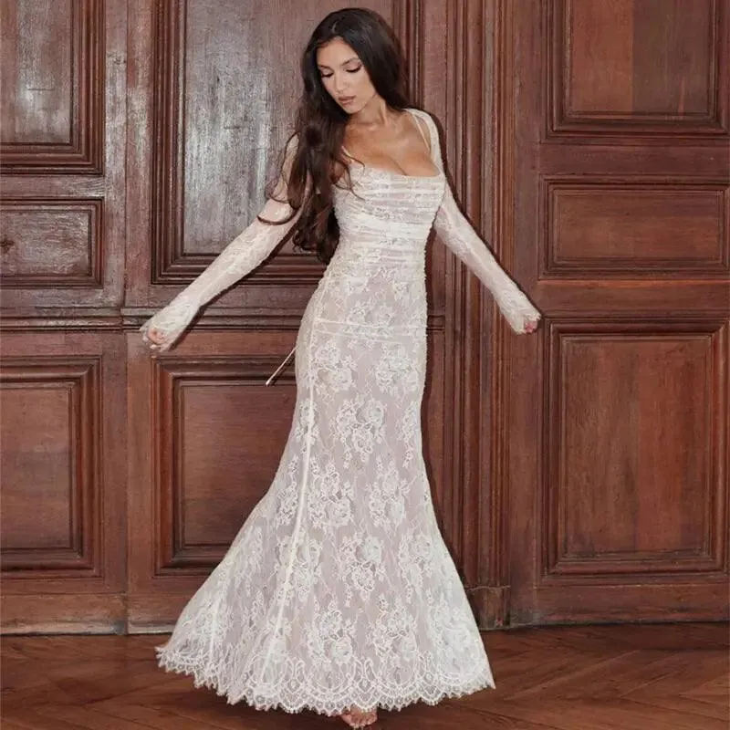 Lace Embroidery Mesh Sling Maxi Dress: Stylish Women's Party Attire