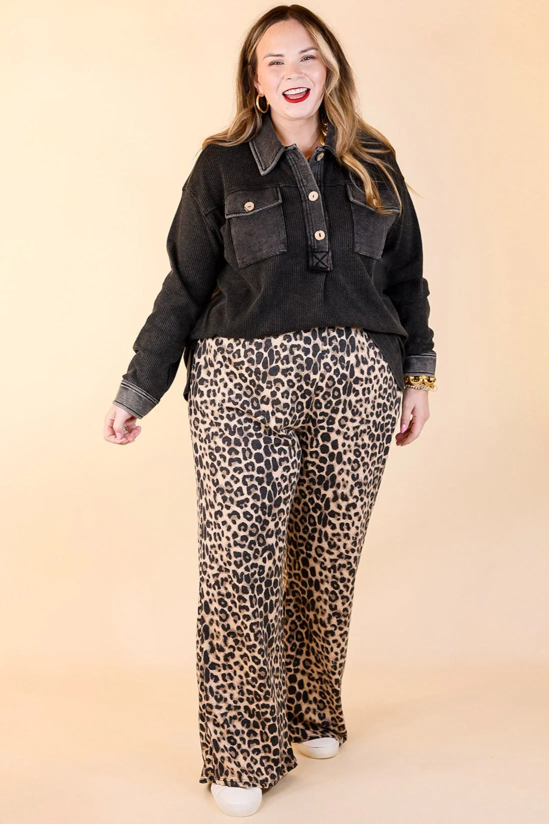 Let's Stay Home Wide Leg Lounge Pants with Pockets in Leopard