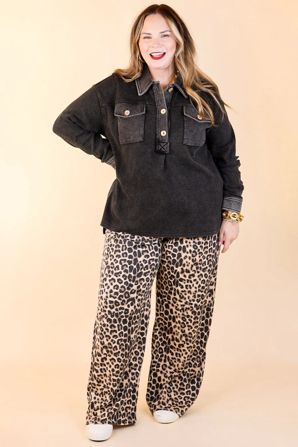 Let's Stay Home Wide Leg Lounge Pants with Pockets in Leopard