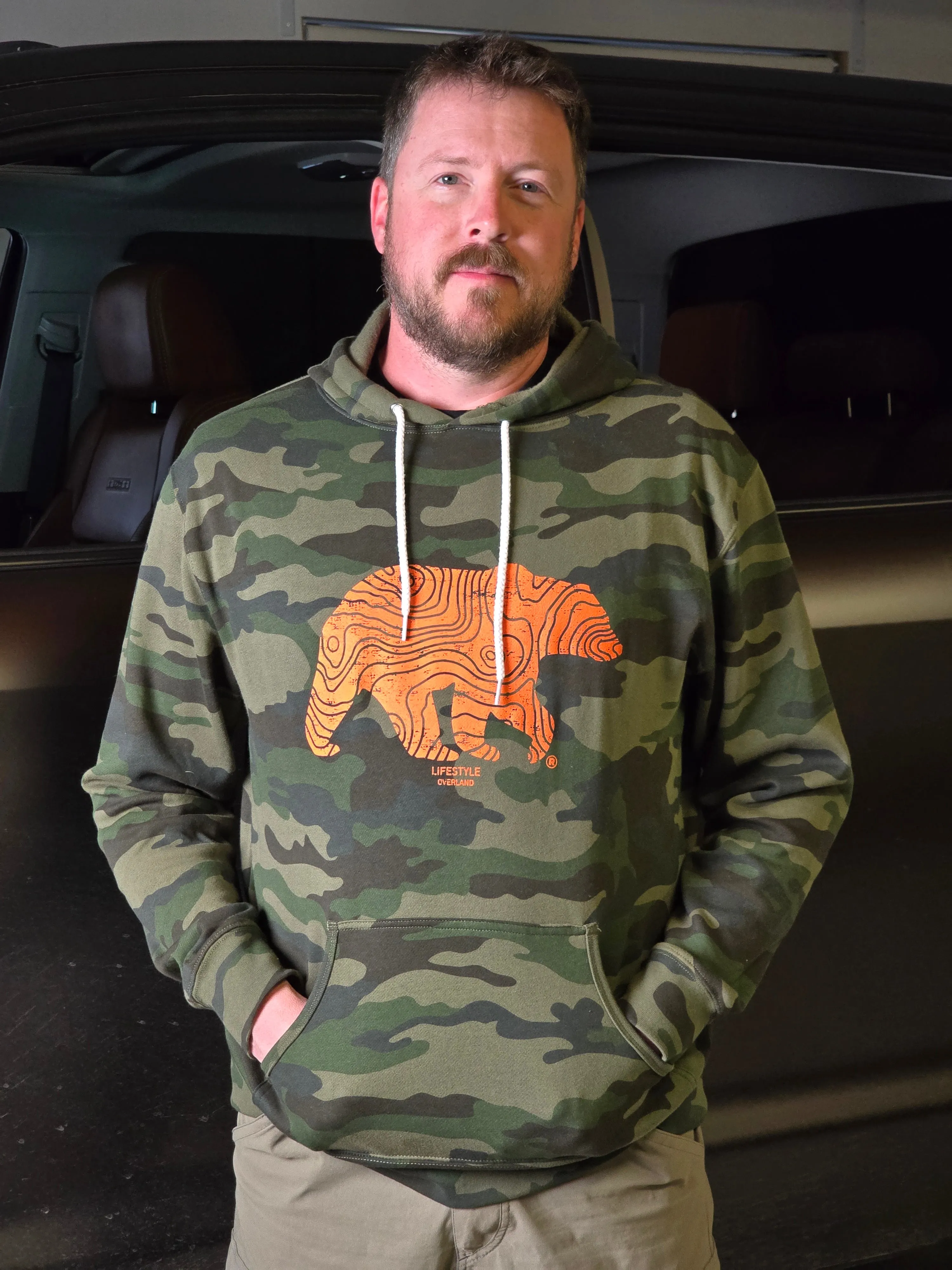 Lifestyle Overland Woodland Camo Topo Bear Hoodie (Unisex)