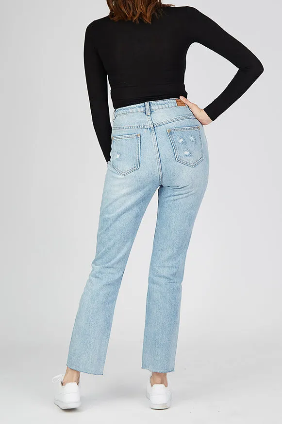 Lined Rip Mom Jeans Straight Leg