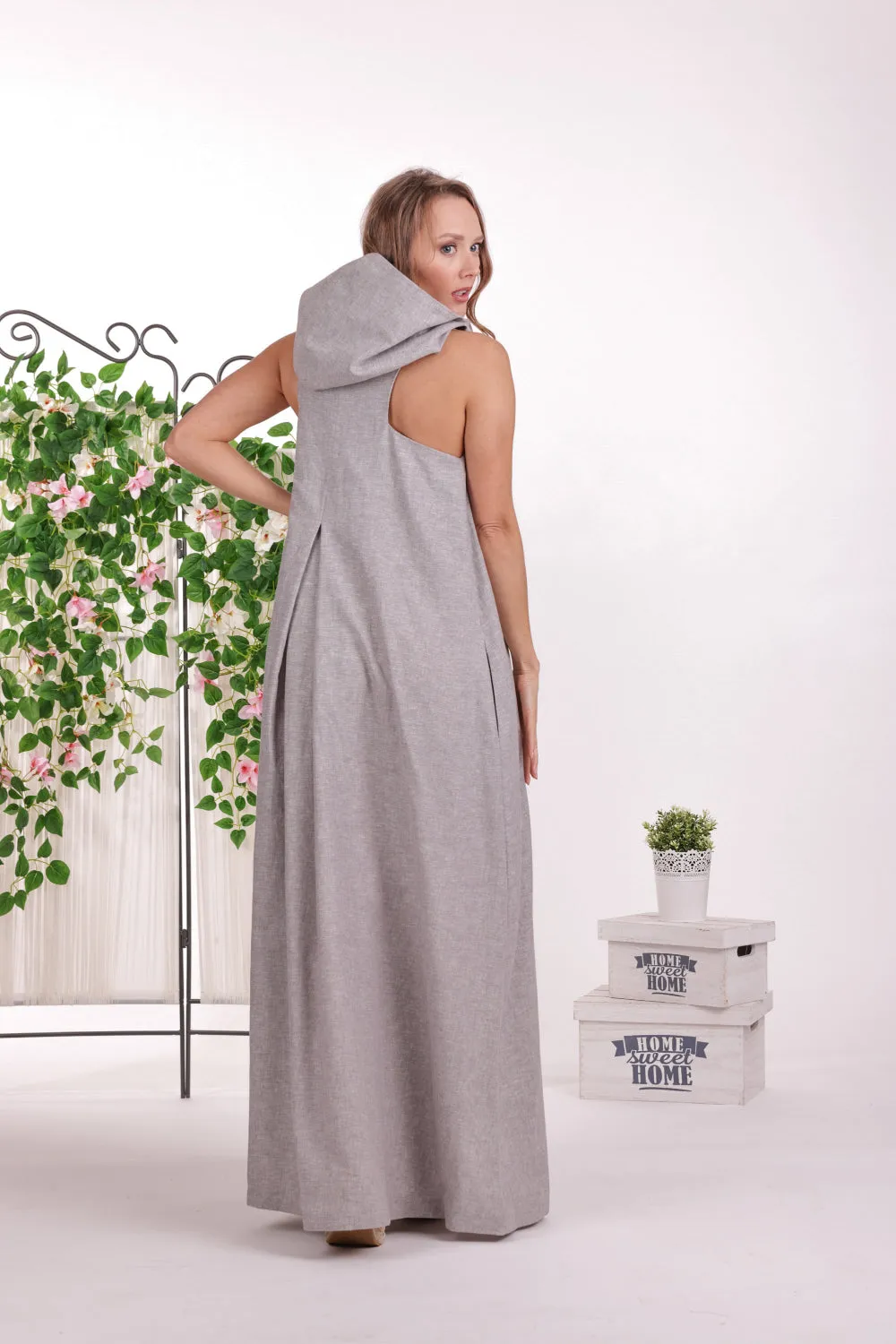 Linen Maxi Hooded Dress