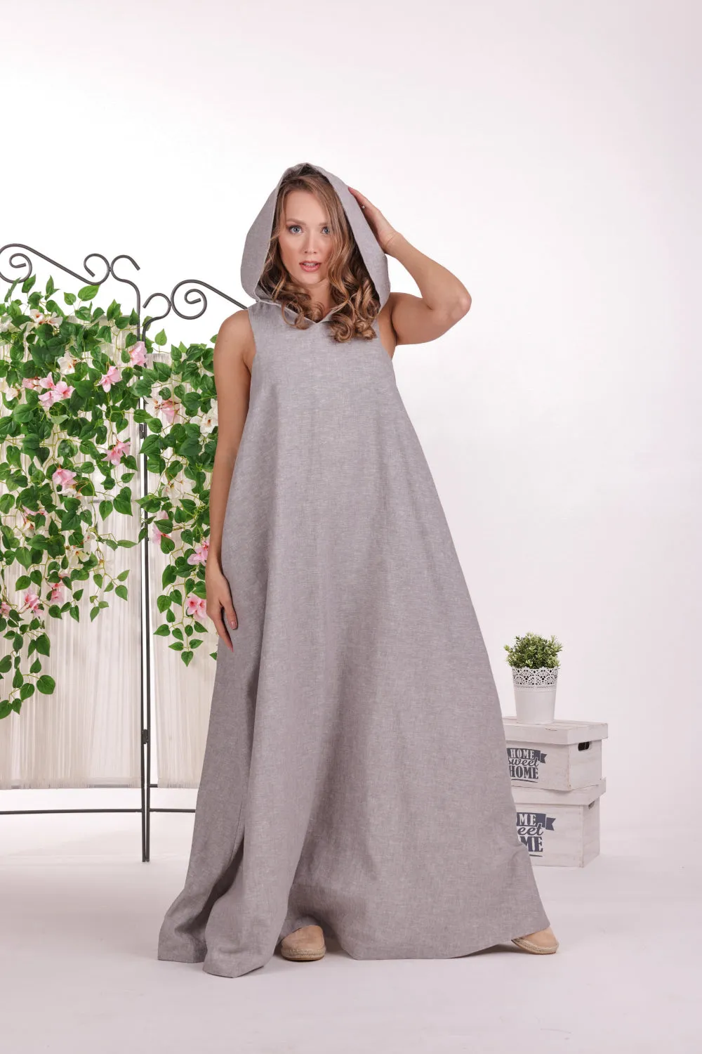 Linen Maxi Hooded Dress