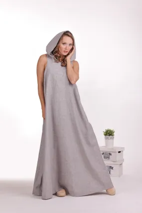 Linen Maxi Hooded Dress