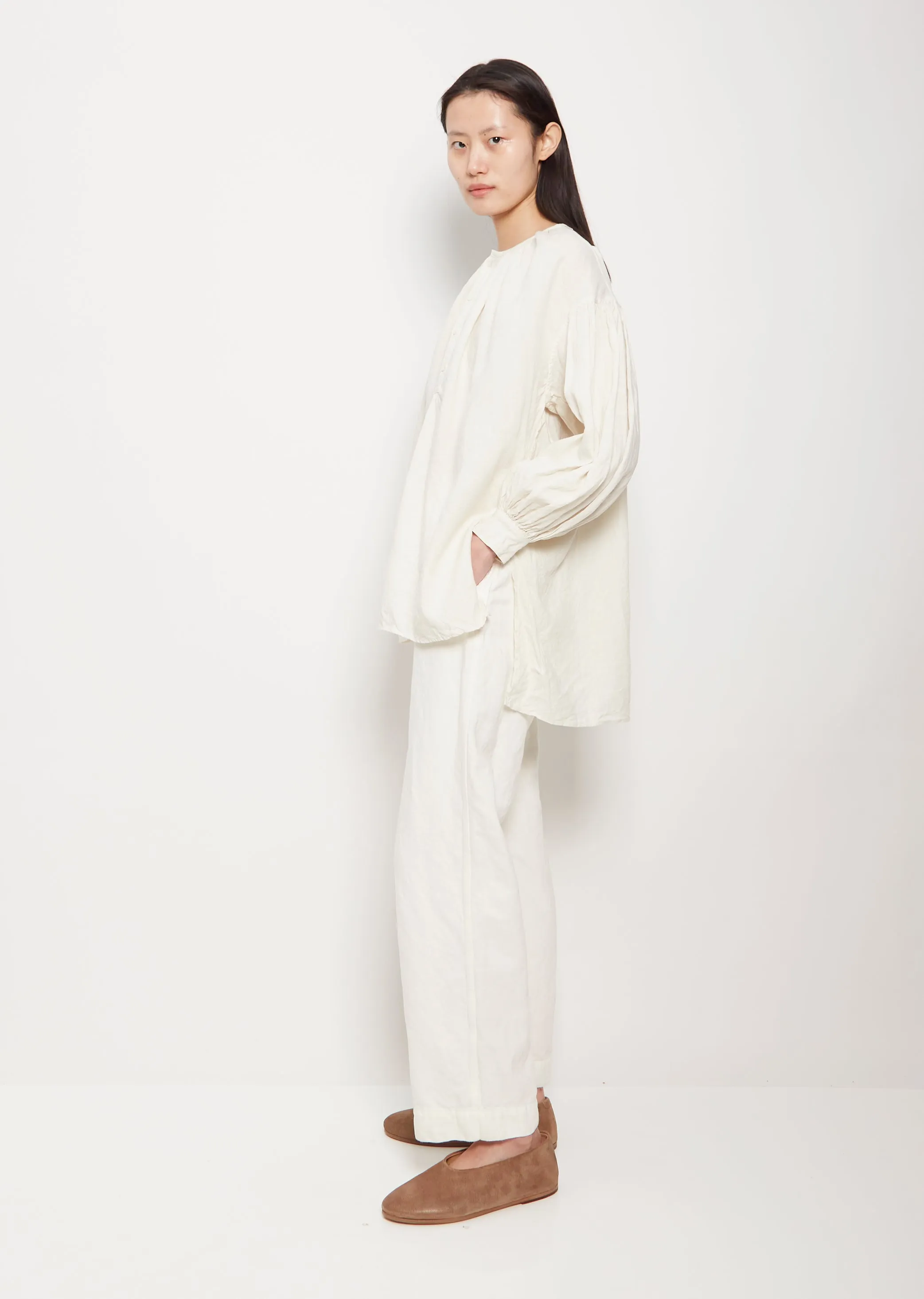 Lithuania Linen Gathered Tunic — White