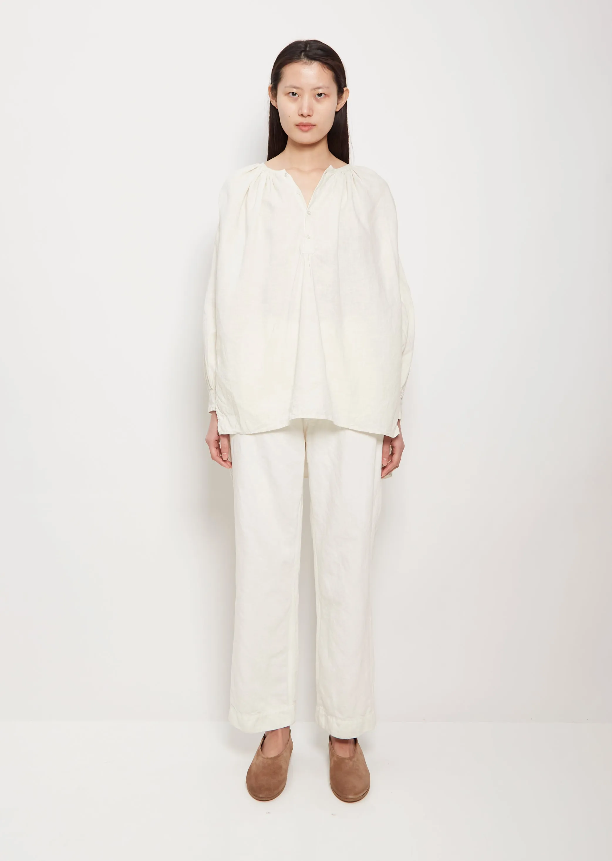 Lithuania Linen Gathered Tunic — White