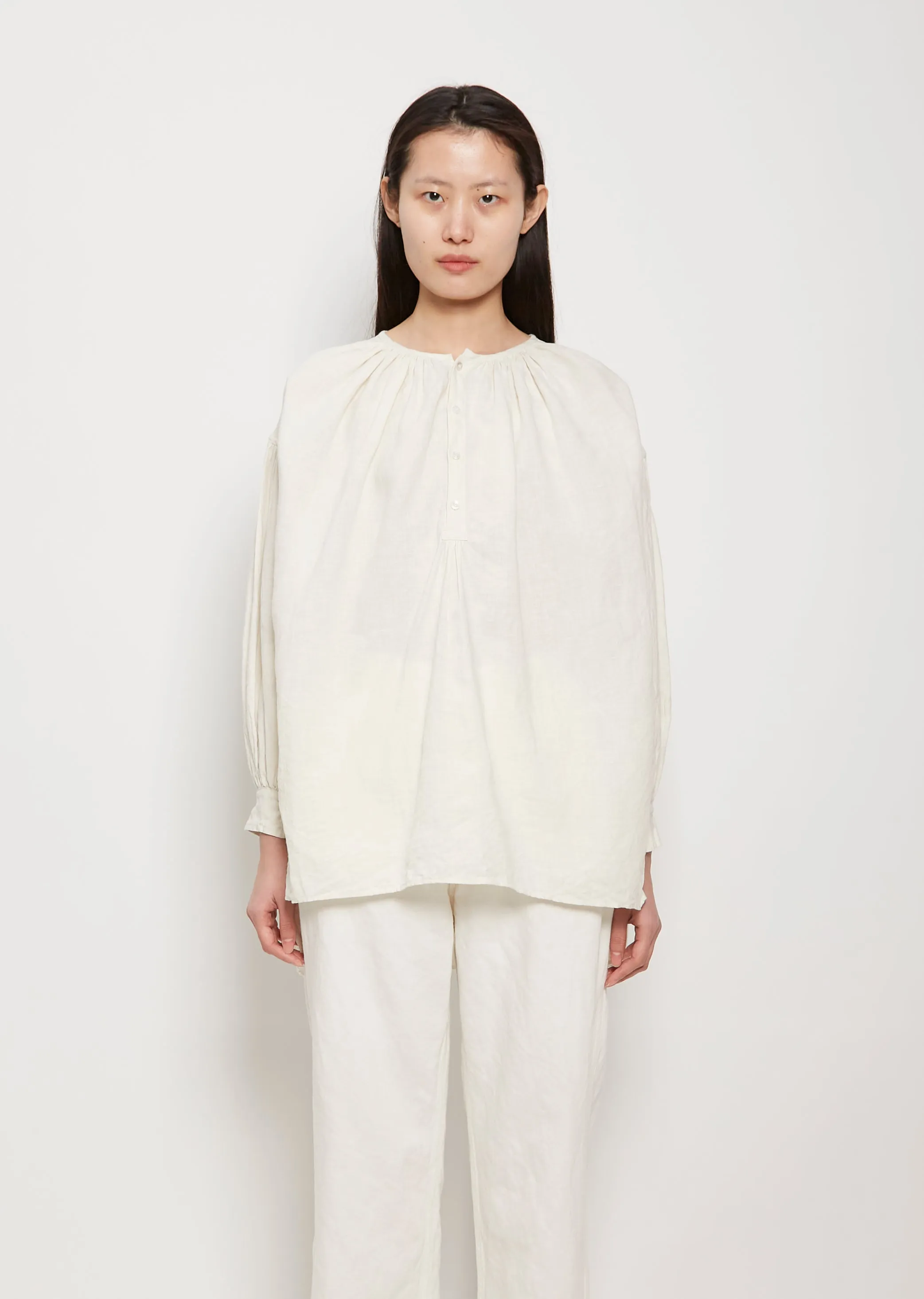 Lithuania Linen Gathered Tunic — White