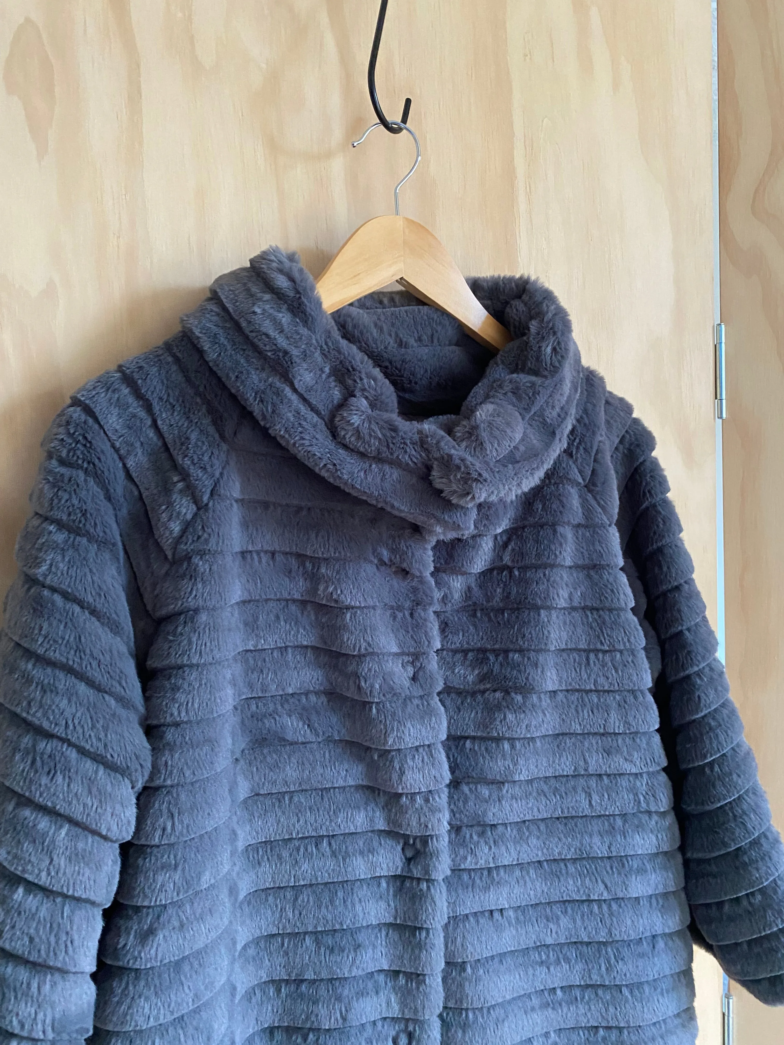 Lola - Grey Faux Fur Striped Coat - Size M/L