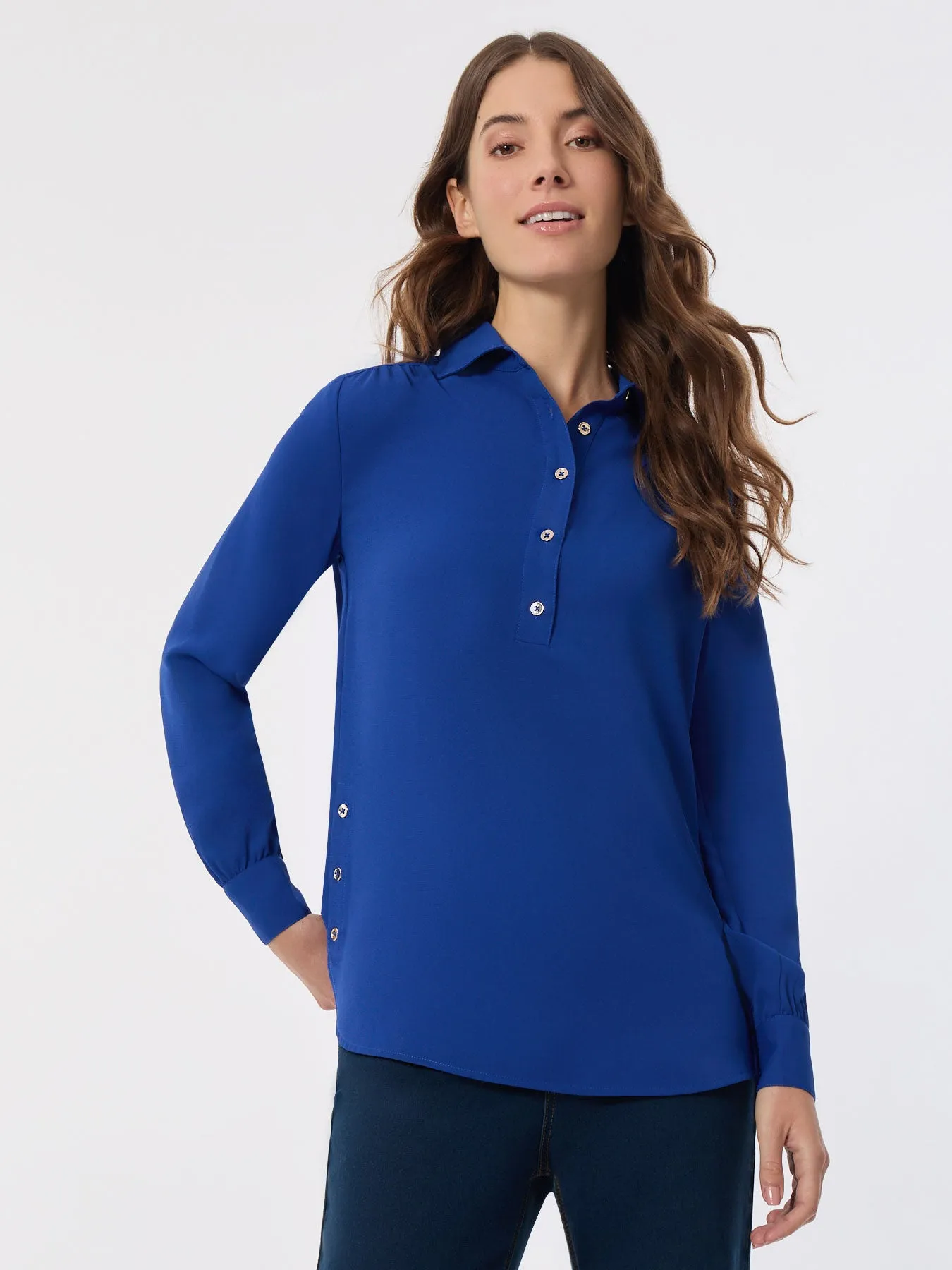 Long Sleeve Popover Tunic, Jasper Crepe