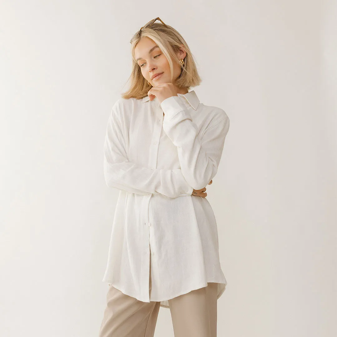 Long Tunic Button Down, White