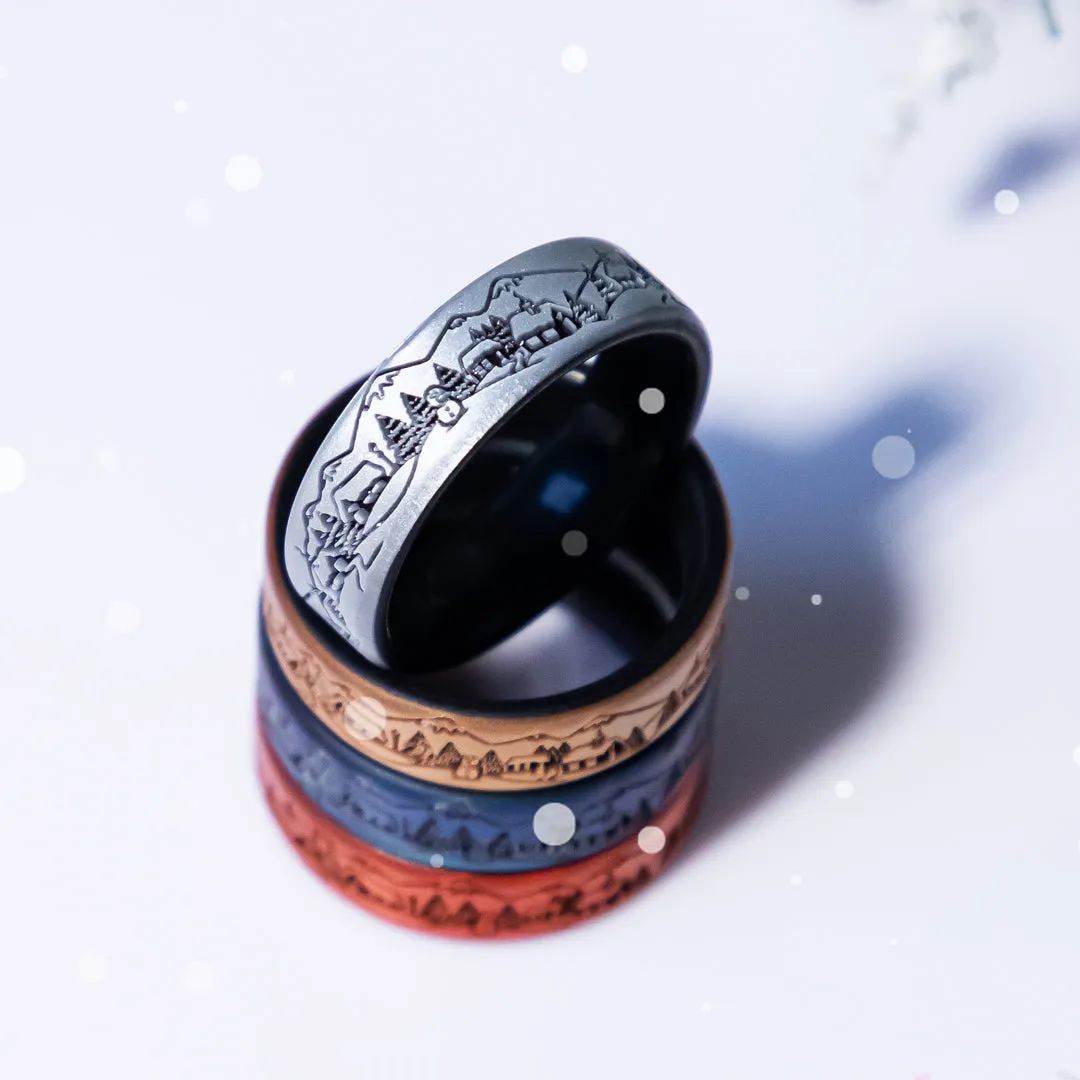 Magical Winter Village Silicone Ring - Engraved Dual Layer