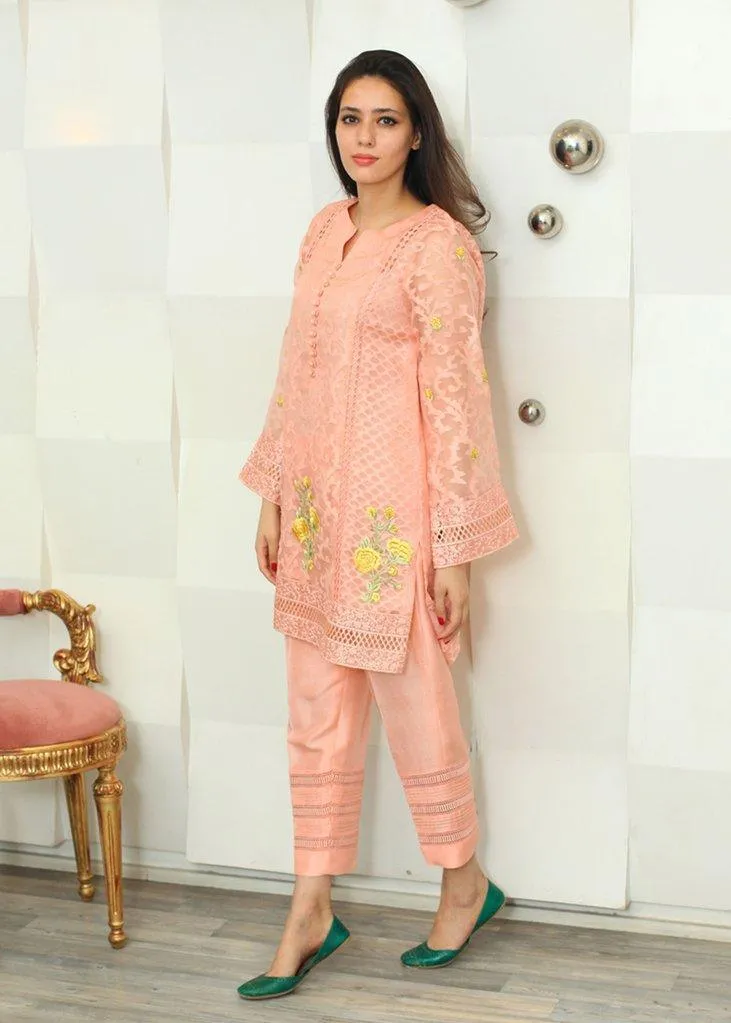 Maheen Trends - Salmon Carnation - Pink - 2 Piece - Silk & Organza