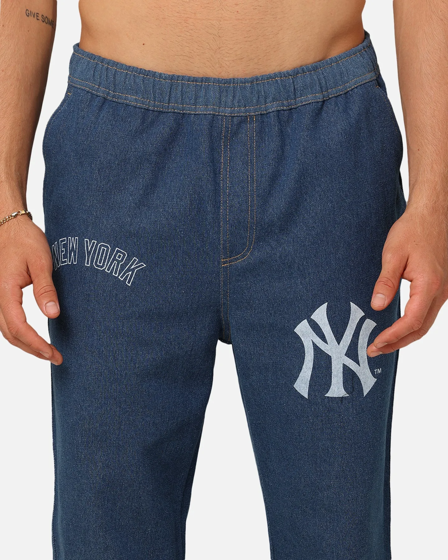 Majestic Athletic New York Yankees Etched Denim Jeans Washed Blue Denim