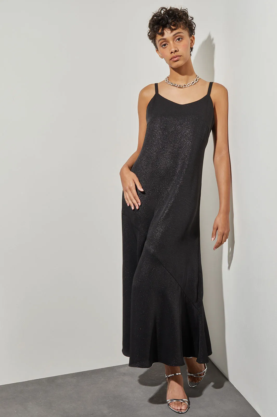 Maxi A-Line Dress - Spaghetti Strap Metallic Woven