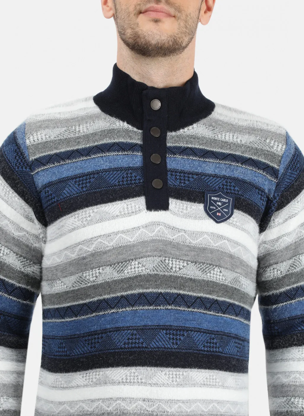 Men NAvy Blue & White Solid Pullover