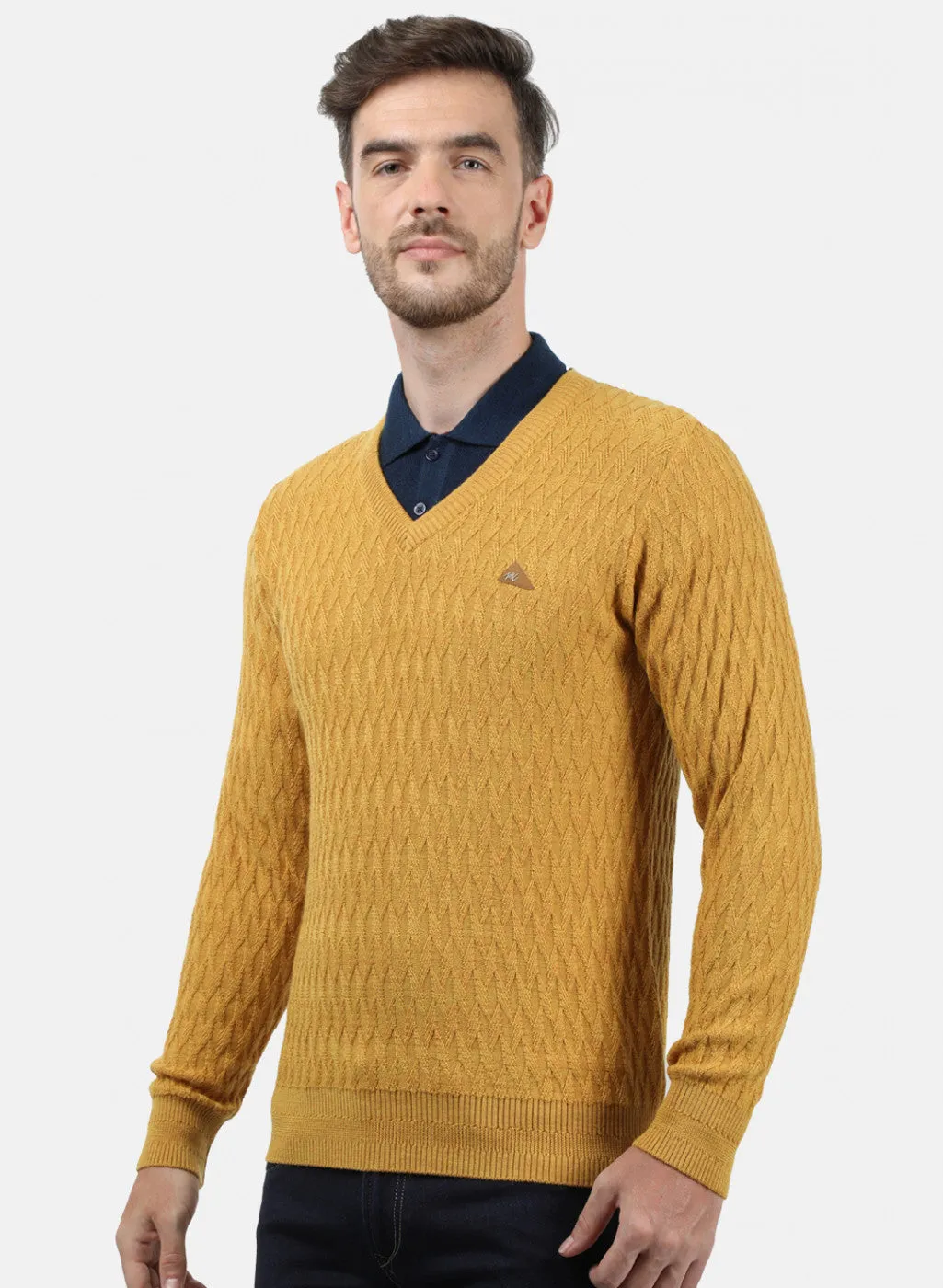 Men Yellow Self Pullover