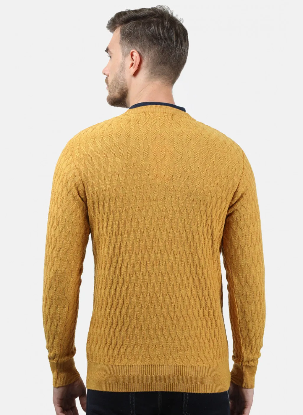 Men Yellow Self Pullover