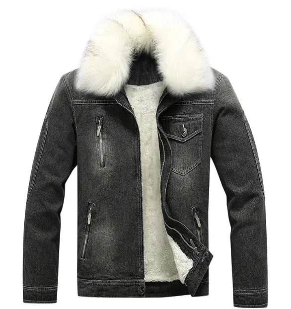 Men's Winter Fur-Lined Denim Jacket