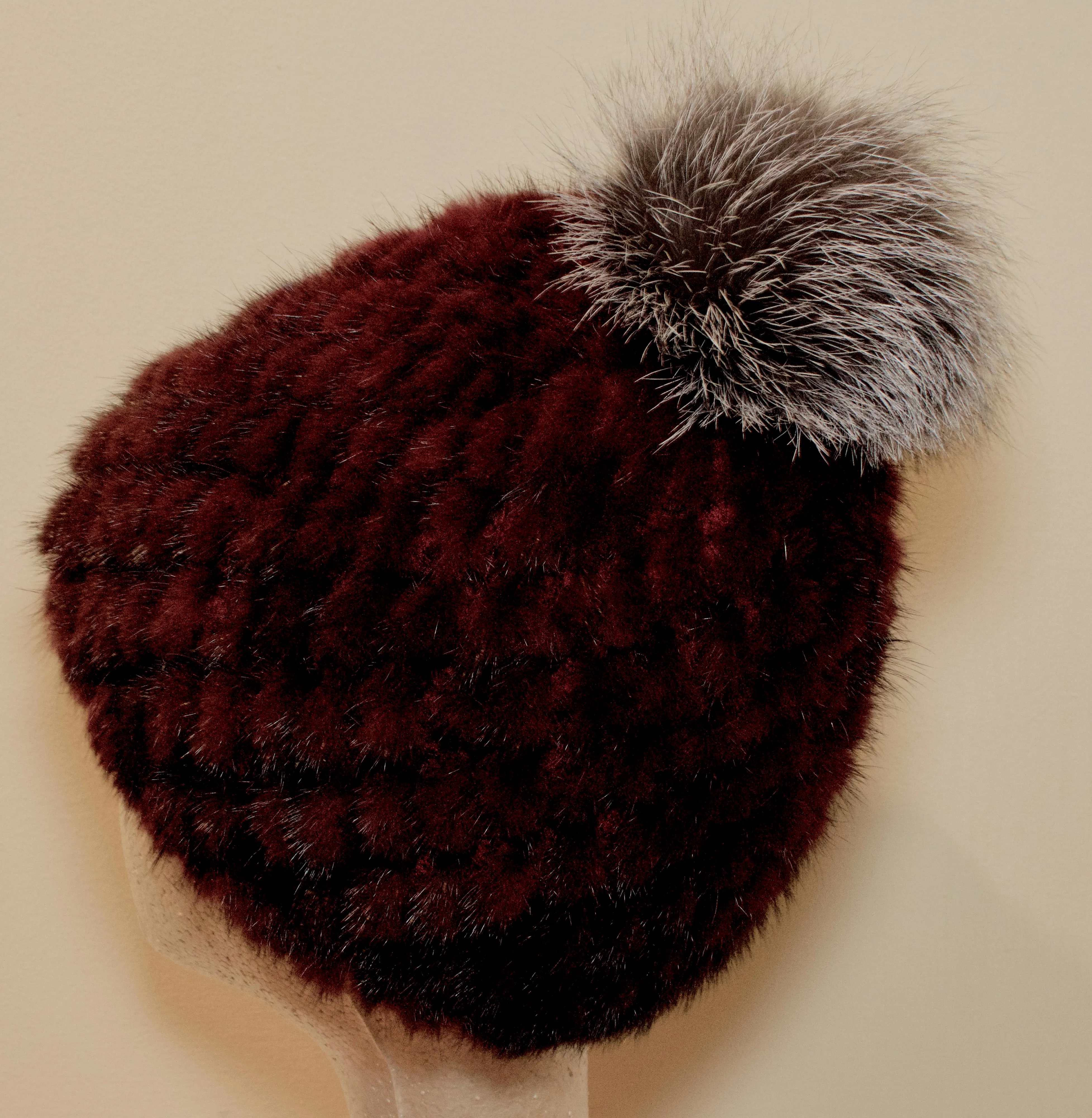 Mink Fur Hat & Fox Fur Pom Pom