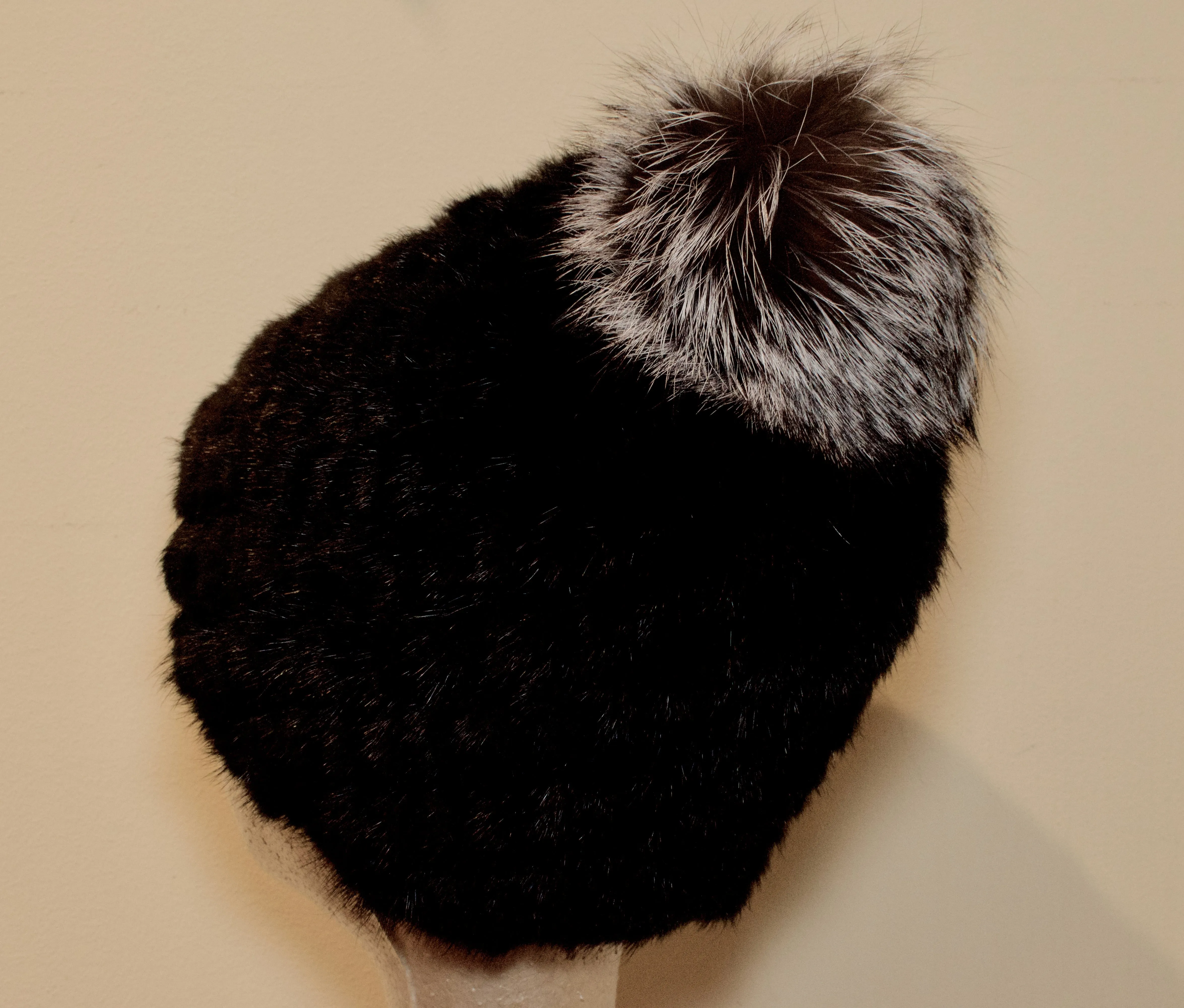 Mink Fur Hat & Fox Fur Pom Pom