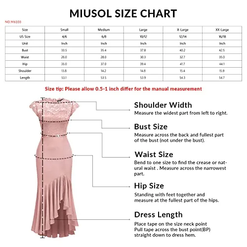 Miusol Women's Retro Floral Lace Ruffle Style Bridesmaid Party Maxi Dress (Large, Navy Blue)