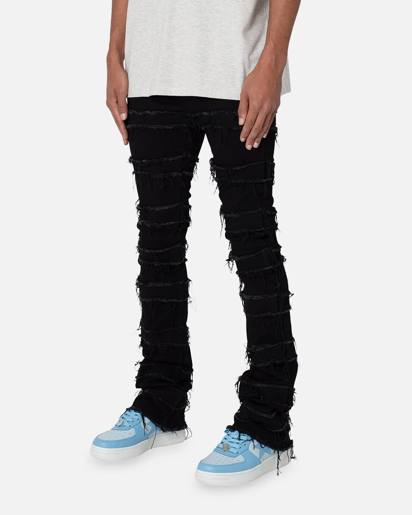 MNML X597 Distressed Skinny Flare Denim Jeans Black