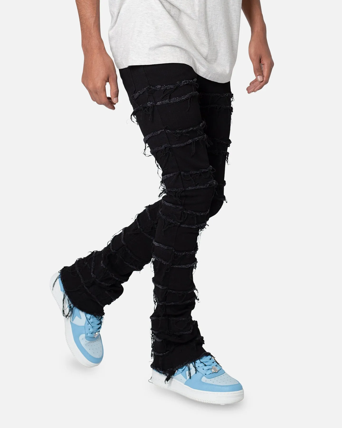 MNML X597 Distressed Skinny Flare Denim Jeans Black