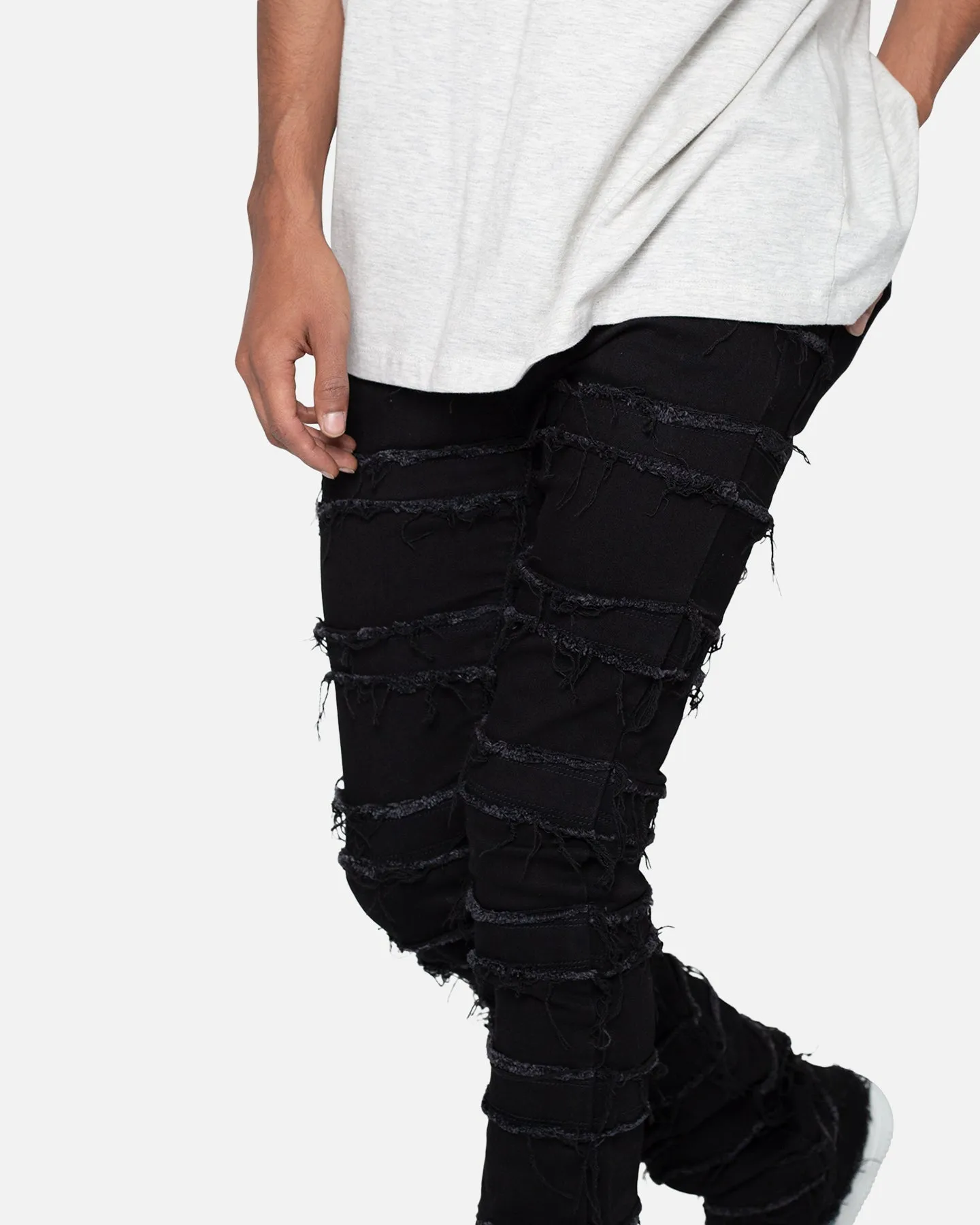 MNML X597 Distressed Skinny Flare Denim Jeans Black