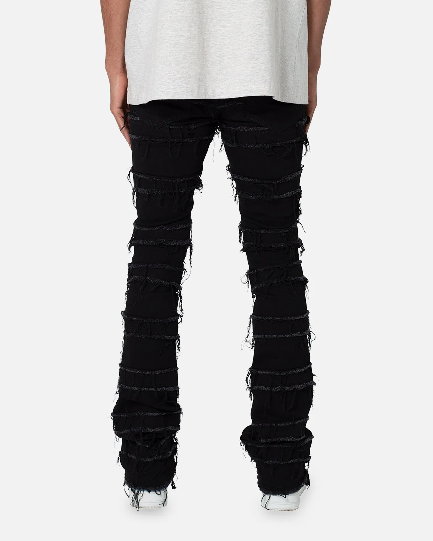 MNML X597 Distressed Skinny Flare Denim Jeans Black