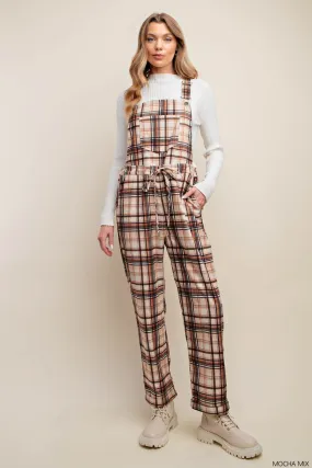 Mocha Mix Plaid Suspender Overalls Jumpsuit